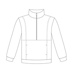 Template zip-neck sweatshirt, flat design outline clothing collection. Vector illustration