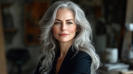 Fototapeta premium Portrait of a Confident Woman with Gray Hair