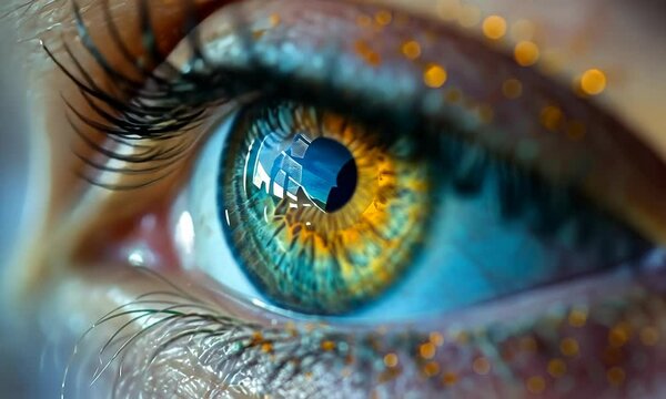 A woman's eye with a blue iris and brown lashes Video