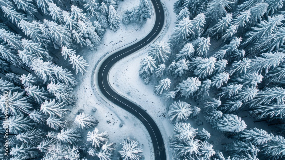 Poster a snowy road with trees in the background
