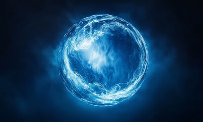 Glowing Orb of Liquid Light with Smoothly Rotating Molten Metal in Shades of Silver and Blue


