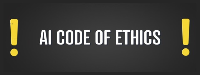 AI Code of ethics. A blackboard with white text. Illustration with grunge text style.