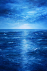 Fototapeta premium Ocean Waves: Abstract view of a deep blue ocean with gentle waves rippling across its surface. The light reflects off the water, creating a sense of peace and tranquility. 