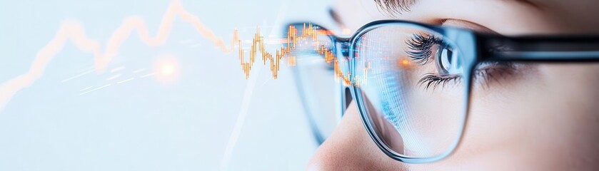 Close-up of a person's eye wearing glasses, looking out.