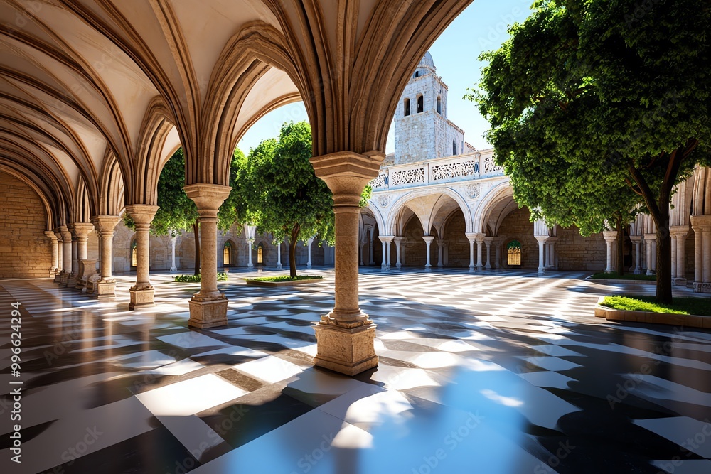 Aufkleber digital 3d model of the alcobaã§a monastery cloisters, where viewers can zoom in and explore every c