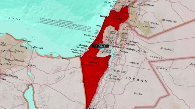 Highlight the important city of Jerusalem in the map of israel.