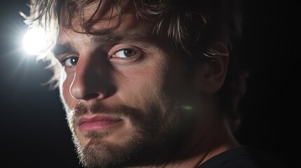 Contemplative Man Captured in Soft Backlighting, Emphasizing Strong Features and Texture