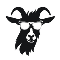 Hipster Goat with Glasses Silhouette Transparent Background – Black and White Logo Vector Art