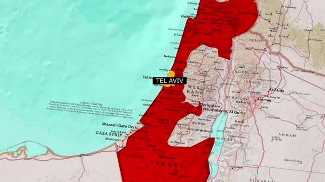 Highlight the important city of Tel Aviv on the map of Israel