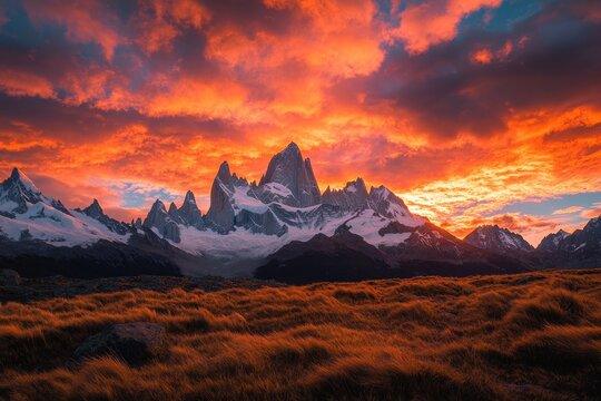 Time-lapse of the stunning reds and oranges during sunset over mount fitz roy in patagonia