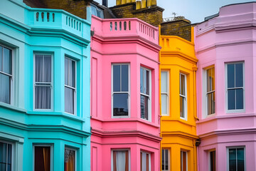 Obraz premium Pastel Houses in Notting Hill, London: Colorful Row of Architectural Beauty