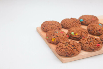 Round shape chocolate biscuit snack on white background