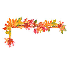 Vignette of bright watercolour autumn leaves