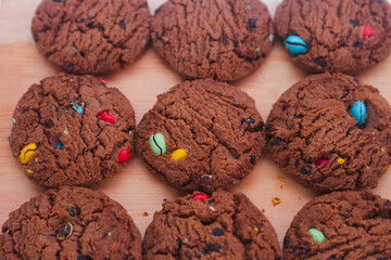 Round shape chocolate biscuit snack on white background