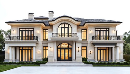 Fototapeta premium Luxurious Mansion with Elegant Facade and Architectural Details