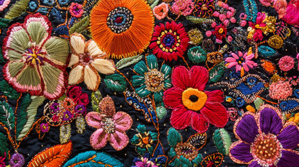 Depict historical or cultural embroidery techniques, such as Japanese sashiko, Indian mirror work, or Mexican folk art.