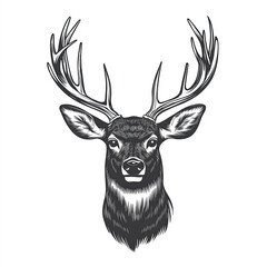 Buck Head Silhouette, Illustration Isolated On White Background