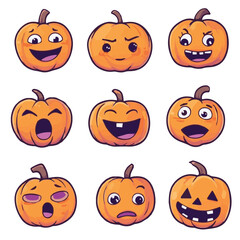 Sticker emoji set of Funny cheeky Halloween cute pumpkin