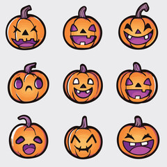 Sticker emoji set of Funny cheeky Halloween cute pumpkin