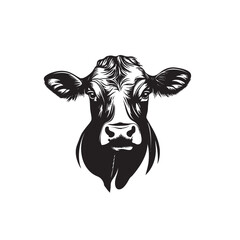Cow art silhouette black and white vector illustration