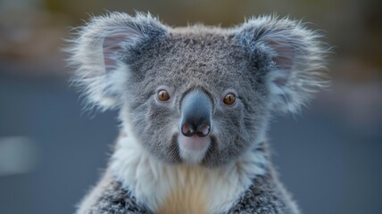 Naklejka premium Close-up of a cute koala with fluffy ears and curious eyes. Perfect for wildlife and nature-themed projects.