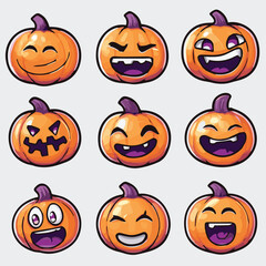 Sticker emoji set of Funny cheeky Halloween cute pumpkin