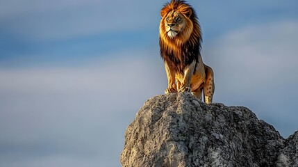 Isolated Lion on Top of Mountain Ridge, Photo Realistic, Pattern Background, Wallpaper, Cover and Screen for Smartphone, PC, Laptop, 9:16 and 16:9 Format