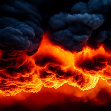 Storm clouds above a burning forest, with flickering light and smokefilled skies, Sky Ablaze with Fire, Natural disaster