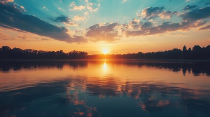 colorful sunset over calm lake