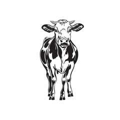 Cow art silhouette black and white vector illustration