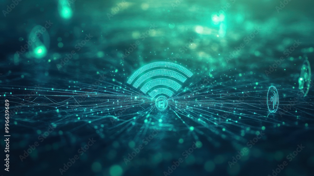 Poster abstract digital representation of connectivity and wireless technology.