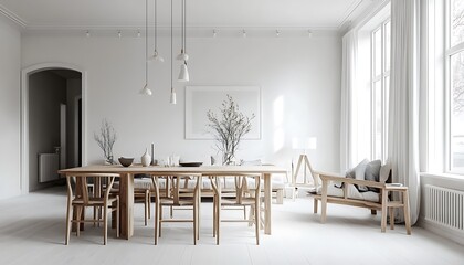 Minimalist Dining Room with Natural Light and Wooden Furniture
