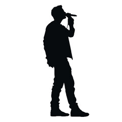 Male Singer Silhouette with Microphone – Transparent Background, Vector Logo in Black and White