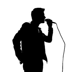 Vocalist Silhouette Transparent Background – Black and White Male Singer Vector Illustration