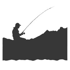 Fishing Adventure Silhouette Vector Illustration Transparent Background