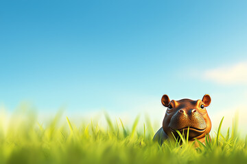 Baby hippo exploring the savannah, curious expression, 3D illustration