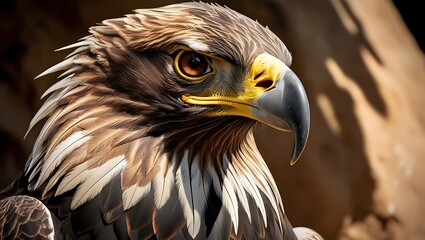 Capture the untamed beauty of nature with this stunning close-up of an eagle&rsquo;s face in the wild. The intense gaze of the eagle, with its sharp, fierce eyes