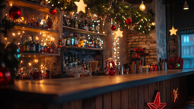 bar with christmas decoration