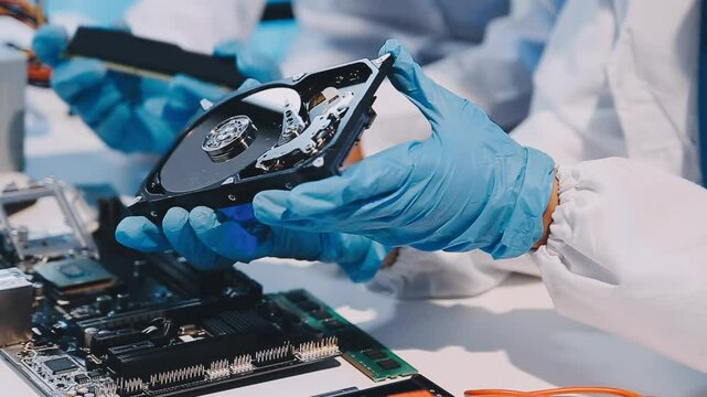 Showcasing expert computer hardware assembly and hard drive installation with precision and advanced technology for IT and electronics enthusiasts.