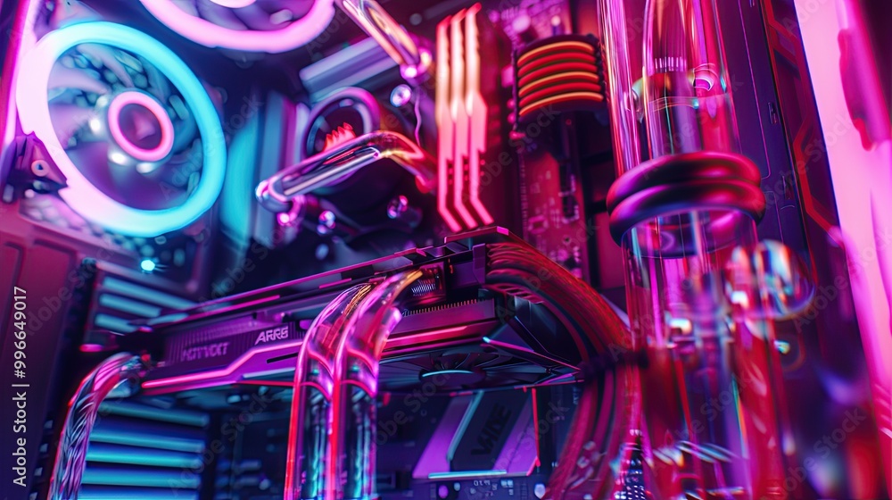 Aufkleber a close-up of a high-performance gaming computer with rgb lighting and transparent casing