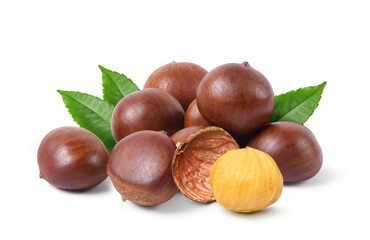 Chestnuts with peeled isolated on white background.
