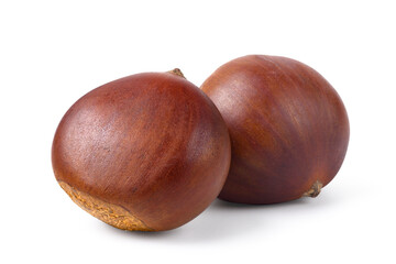 Close-up Chestnuts isolated on white background. Clipping path.