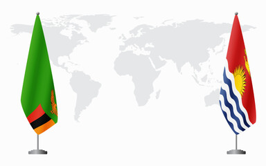 Zambia and Kiribati flags for official meeting against background of world map.