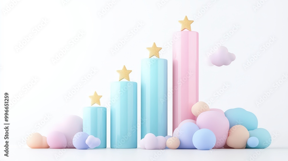 Poster rising bar graph with holographic elements and colors