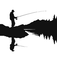 Man Fishing Silhouette – Black and White Vector Logo on Transparent Background, Ideal for Tattoos and Ads