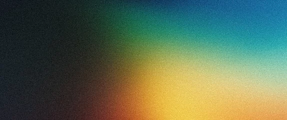 Fototapeten Grainy noisy gradient background, abstract vibrant color shape, glowing rainbow yellow green orange blue black noise texture banner design © Enso