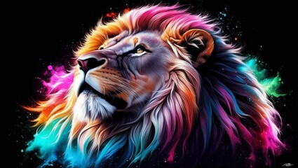 portrait of a lion in the night