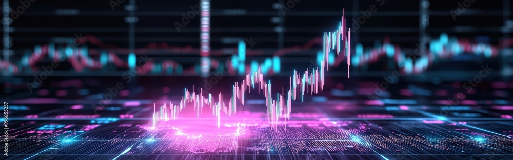 Poster abstract light beams in stock chart visualization