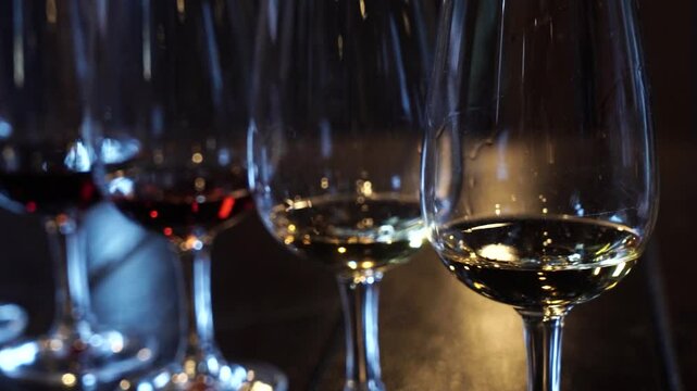 port wine testing, glasses with drink