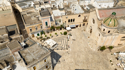 Aerial view of the Cathedral Maria Santissima Annunziata in the historic center of Grottaglie. It is the main church of the city in the province of Taranto, in Puglia, Italy.